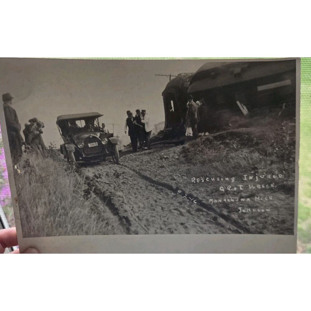 Antique Photograph train wreck rescue in Mancelona, Michigan on July 2, 1916